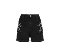 Hell Bunny Arania Denim Shorts Spider Web Contrast Embroidery Black Gothic, Black, L