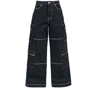 Hell Bunny Cameron Jeans - Wide Leg Cargo Denim Pants Black & Blue Streetwear, Black, S