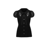 Hell Bunny Charming Blouse - Black Sheer Puff Sleeve Top with Celestial Charms, Black, 2XL