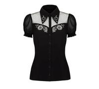 Hell Bunny Danica Blouse - Black Sheer Gothic Top with Sun Moon Embroidery, Black, 2XL