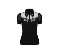 Hell Bunny Danica Blouse - Black Sheer Gothic Top with Sun Moon Embroidery, Black, 2XL