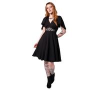 Hell Bunny Danica Dress - Black Midi with Celestial & Tarot Embroidery, V-Neck, Black, 2XL
