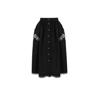 Hell Bunny Danica Skirt Black Midi with Sun and Moon Tarot Embroidery Lace Hem, Black, L