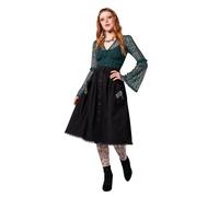 Hell Bunny Danica Skirt Black Midi with Sun and Moon Tarot Embroidery Lace Hem, Black, L