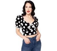 Hell Bunny Polka Dot Dolores Top, Black, S