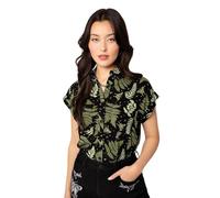 Hell Bunny Gaia Shirt - Vintage Botanical Print Blouse Retro Top, Black, 2XL