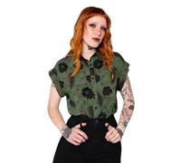 Hell Bunny Georgia Shirt Green Dragon Celestial Print Gothic Alternative Blouse, Green, L