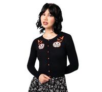 Hell Bunny Hollow Cardigan - Gothic Halloween Knit with Pumpkin & Bats Design, Black, 2XL