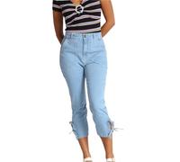 Hell Bunny Women's Kiralee Stretchy Light Blue Denim Cropped Jeans | Size: Medium hell bunny Blue M