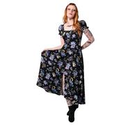 Hell Bunny Moonlit Midi Dress Gothic Celestial Print Puff Sleeve Black, Multicolored, S