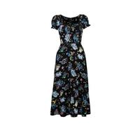Hell Bunny Moonlit Midi Dress Gothic Celestial Print Puff Sleeve Black, Multicolored, XL