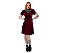 Hell Bunny Mourning Dress Gothic Black Velvet, Short Sleeve, Vintage-Inspired, Black, L