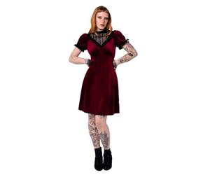 Hell Bunny Mourning Dress Gothic Black Velvet, Short Sleeve, Vintage-Inspired, Black, XS