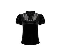 Hell Bunny Mourning Top - Gothic Velvet Lace Collar Blouse, Victorian Stylish, Black, 2XL