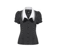 Hell Bunny Naomi Blouse Contrast Collar Gothic Vintage Retro Polka Dot Bow Tie, Black, 4XL
