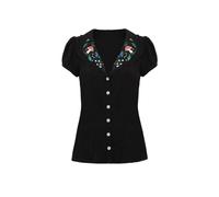 Hell Bunny Natura Woodland Blouse Elasticated Sleeve Embroidery Cute Shirt, Black, L
