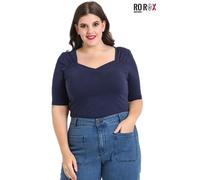 Hell Bunny Philippa Vintage Style Jersey Top - Navy Blue (4XL)
