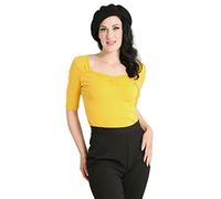 Hell Bunny Philippa Vintage Style Jersey Top - Mustard (S)