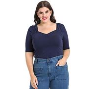 Hell Bunny Philippa Vintage Style Jersey Top - Navy Blue (3XL)