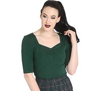 Hell Bunny Shirt 50s Rockabilly Top Philippa Dark Green 3/4 Sleeves L 14