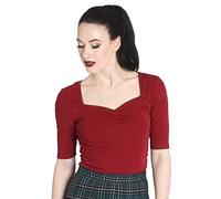 Hell Bunny Shirt 50s Rockabilly Top Philippa Red Burgundy 3/4 Sleeves XL 16