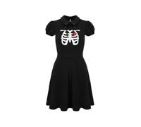 Hell Bunny Skeleton Girl Dress - Gothic Black Ribcage Heart Punk Retro Skater, Black, 2XL