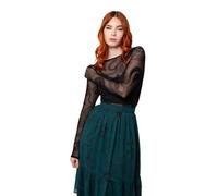 Hell Bunny Snake Charmer Top Gothic Mesh Shirt - Snake Print Velvet Flock, Black, XL