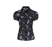 Hell Bunny Solaris Sun Moon Stars Chiffon Blouse Top - UK 22 (4XL) Black