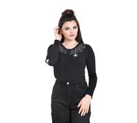 Hell Bunny Spider Cardigan Black Gothic Spider Web Embroidered Button Knit Top, Black, XL