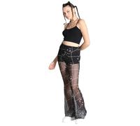 Hell Bunny Stitches Sheer Pants High Waist Bats Print Gothic Mesh Knitted Sexy, Black, L