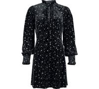 Hell Bunny Vela Dress - Gothic Black Velvet Mini Dress with Star Print Details, Black, 5XL