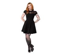 Hell Bunny Viola Dress - Gothic Black Skater Dress with Spider Web Lace Detail, Black, L