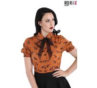 Hell Bunny Vixey Blouse Fox Print Top 50's Vintage Retro Pinup Short Sleeve Bow