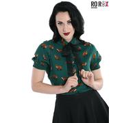 Hell Bunny Vixey Blouse Fox Print Top 50's Vintage Retro Pinup Short Sleeve Bow