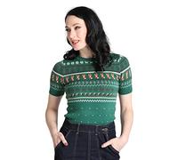 Hell Bunny Vixey Jumper Fox Knitted 50's 60's Vintage Retro Pinup Short Sleeve, Green, XL