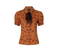 Hell Bunny Vixey Semi Fitted Fox Print Blouse Brown