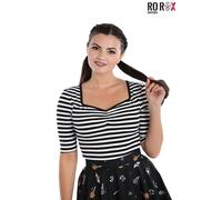 Hell Bunny Warlock Top Striped Punk Retro Rockabilly Stretchy Half Sleeve Tee
