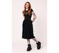Hell Bunny Women's Ashleigh Black Gathered Midi Skirt with Studded D-Ring Pockets Straps | Size: XS hell bunny Black XS