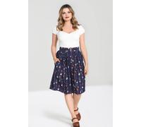 Hell Bunny Women's Asta Navy Floral Knee Length Skirt with Btns Pleated Waist 2 Pockets in Blue | Size: 2XL hell bunny Blue 2XL