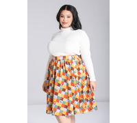 Hell Bunny Women's Autumn Check Printed Midi Skirt Nature Motifs Flared Design | Size: Medium hell bunny Multicolor M
