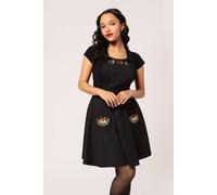 Hell Bunny Women's Basil Fox Embroidered Pinafore Mini Dress with Adjustable Straps in Black | Size: Small hell bunny Black S