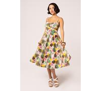 Hell Bunny Women's Benita 50's Style Sweatheart Neckline Floral Midi Dress in Beige | Size: Medium hell bunny Beige M