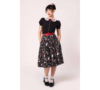 Hell Bunny Women's Black 50s Style Tattoo Print Full Circle Cotton Skirt with Belt | Size: 2XL hell bunny Black 2XL