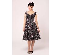 Hell Bunny Women's Black 50s Style Tattoo Print Sweetheart Neck Full Circle Dress | Size: Small hell bunny Black S