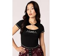 Hell Bunny Women's Black Doomed Crop Top with Chain Keyhole & Bat Wing Love Detail | Size: 3XL hell bunny Black 3XL