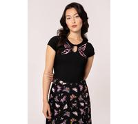 Hell Bunny Women's Black Kocho Butterfly Wing Keyhole Crop Top with Tie Front Detail | Size: Small hell bunny Black S