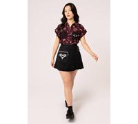 Hell Bunny Women's Black Mercy Pleated Mini Skirt with D-Ring Wrap & Heart Embroidery | Size: 4XL hell bunny Black 4XL