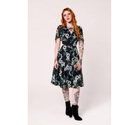 Hell Bunny Women's Black Serpent Print Chiffon Dress with Flared Skirt & Draped Sleeves | Size: Large hell bunny Black L