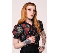 Hell Bunny Women's Blooming Elle Semi Fitted Blouse in Black | Size: Medium hell bunny Black M