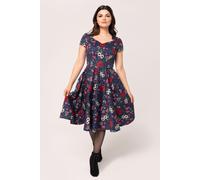 Hell Bunny Women's Camellia Printed 50's Midi Floral Dress in Blue | Size: Small hell bunny Blue S